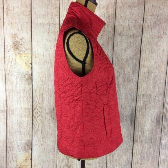 NINE WEST Red Scroll Quilted High Neck Vest Sz S - Picture 4 of 11